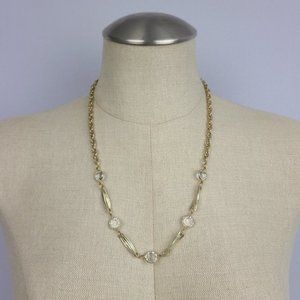 VINTAGE Gold Tone Bezel Set Chain Necklace
